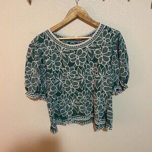 NWT Women's XL Solitaire Blouse Green ruffle sleeves Cottagecore Bohemian